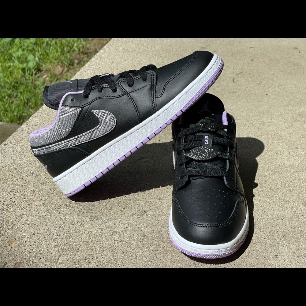 Nike Air Jordan 1 Low - Black & Purple Plaid - Lace Charms - Size 6Y / Women’s 8